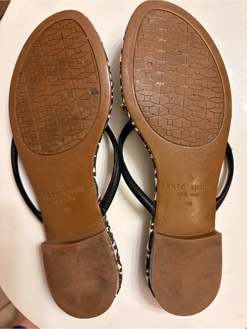 kate spade Black & White Patterned Bow Sandals with Gold Accents
